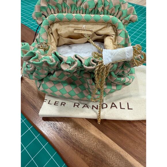 Loeffler Randall Woven Ribbon Crossbody Bag Green Tan Checkered NEW w/ Dust Bag - Picture 4 of 12